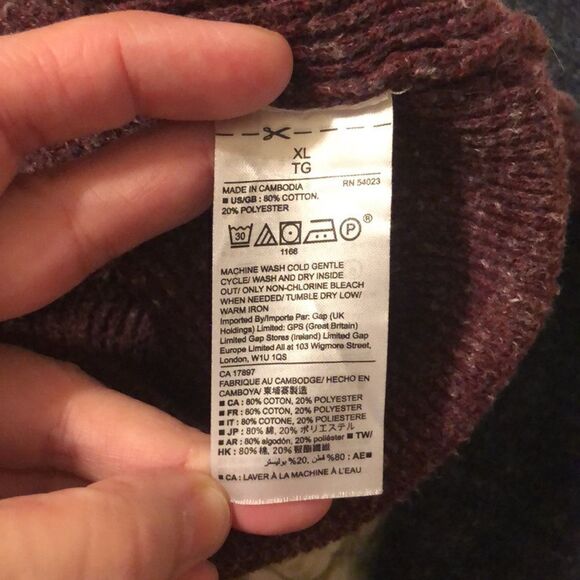 GAP XL Waffle Knit Color Block Burgundy Navy Heathered Crewneck Thermal - Picture 10 of 12